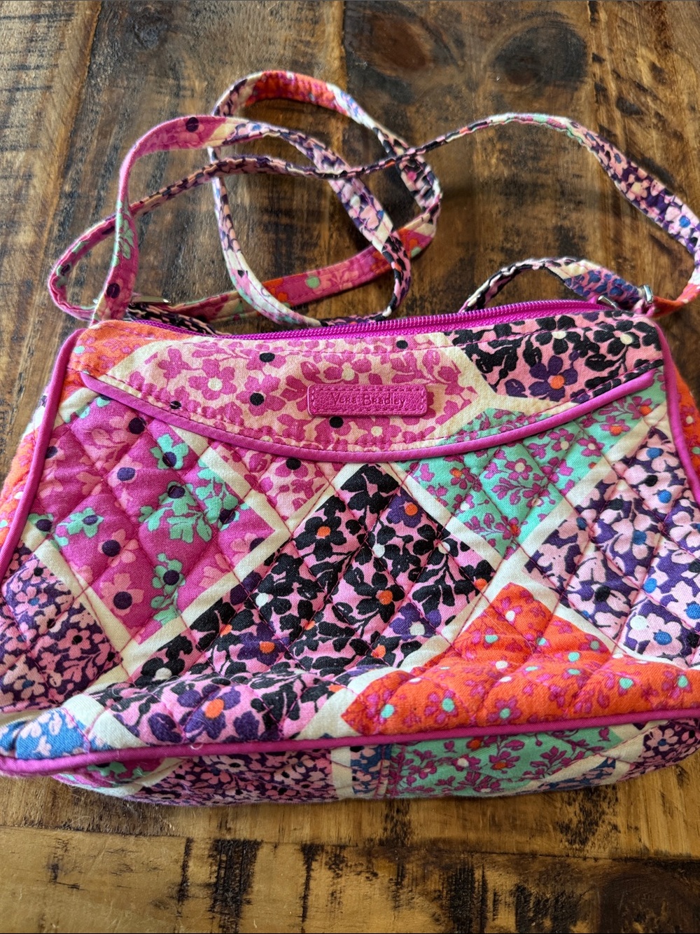 Vera Bradley Pink Floral Patchwork Crossbody and ID keychain